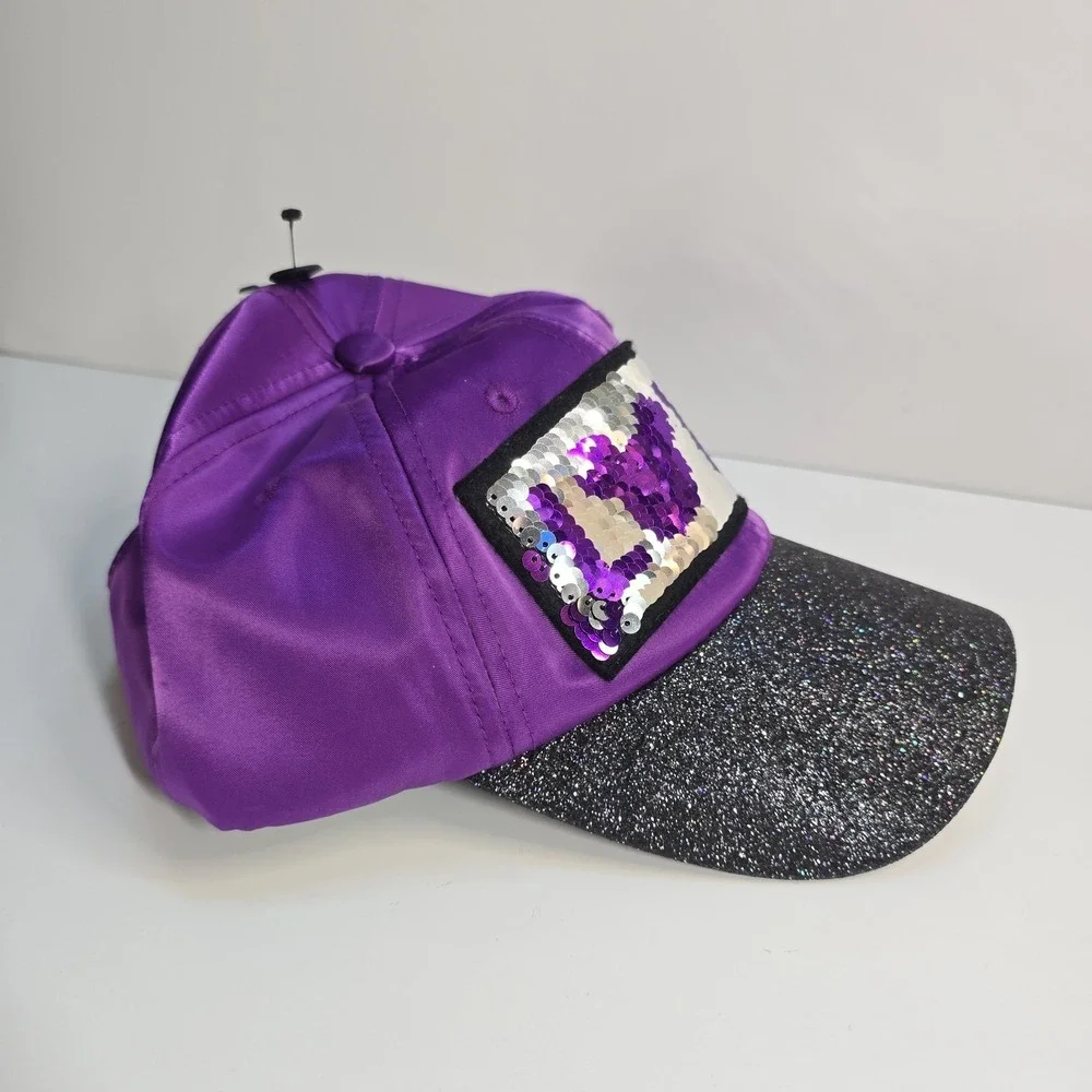 Disney Parks Youth LOVE Reversible Sequin Baseball Cap Purple Black Glitter Hat‎